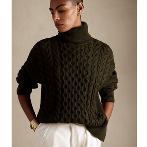 Banana Republic cable knit turtleneck sweater in dark olive